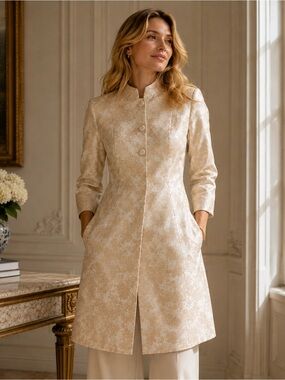 Gio Guerreri Brocade Coat IT 44 Floral Jacquard Champagne Evening Opera Jacket